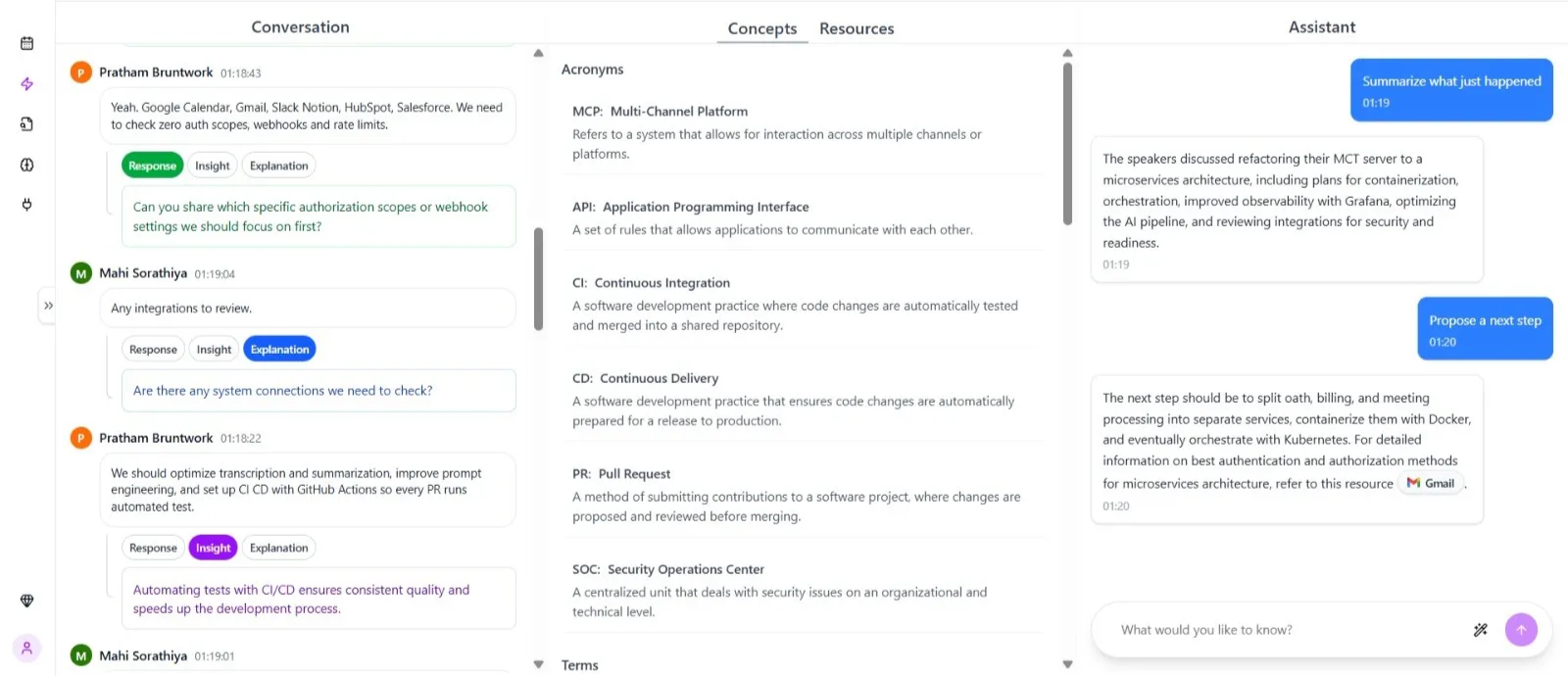 Display of live meeting capture page inside Simplora