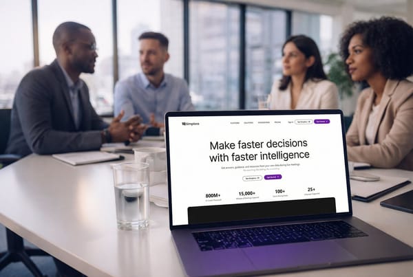 Professional team collaborating during a meeting with AI-powered note-taking assistance